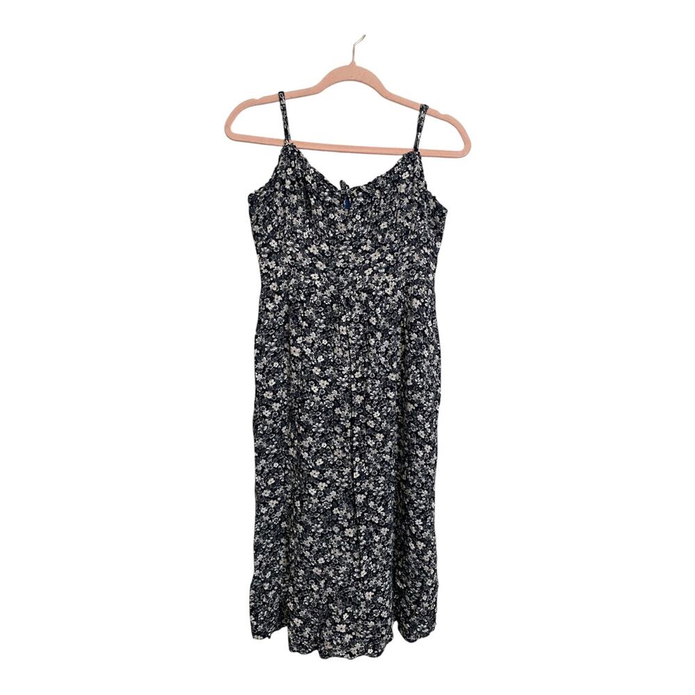 Old Navy Women Black Casual Midi Dress Ditzy Print Smocked Back Size M